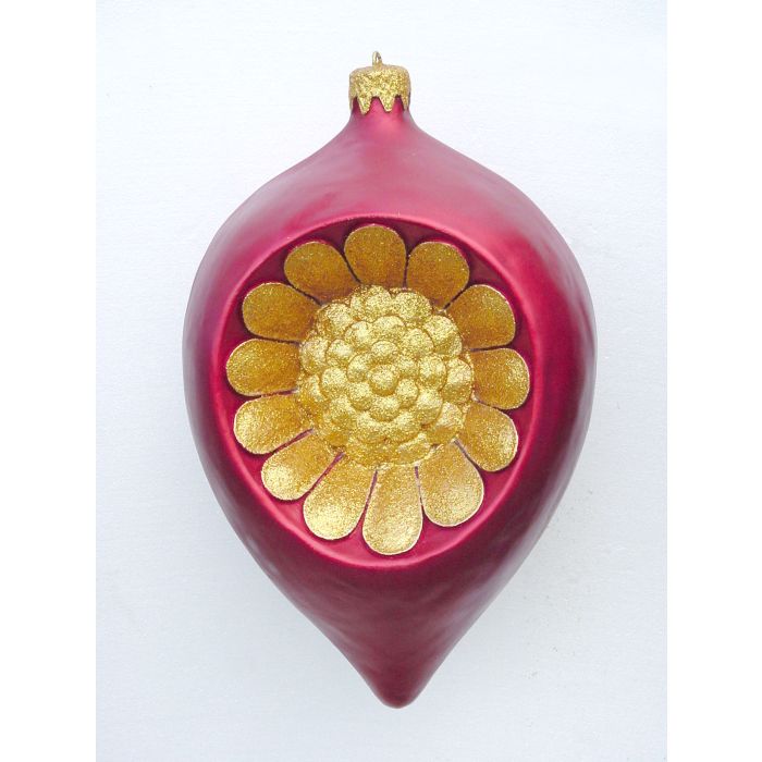 kleine Weihnachtskugel in Blütenform Rot-Gold vergrößert Diverse Dekoelemente