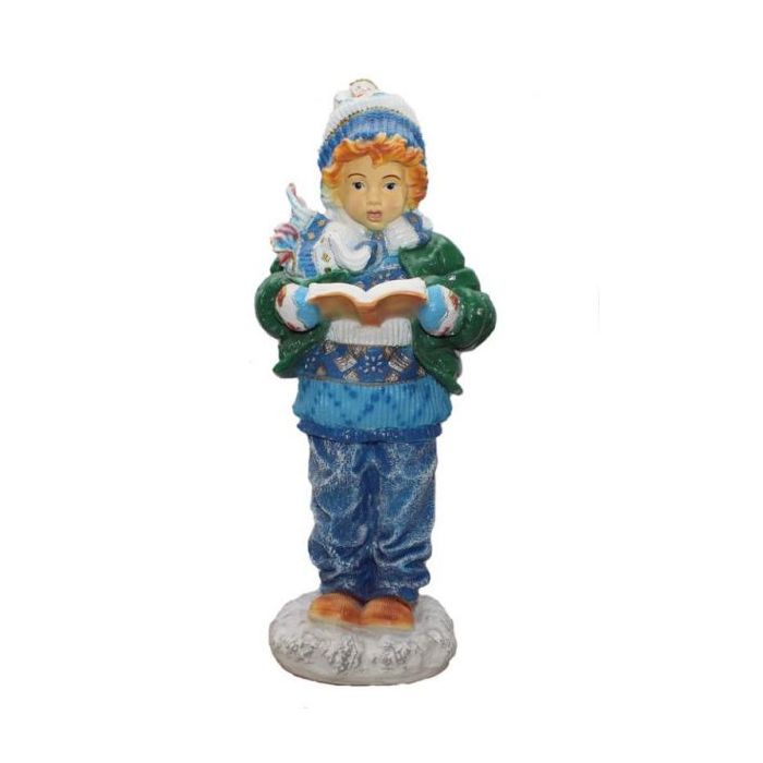 Winterjunge mit Buch lebensgroß Dekorationsfigur