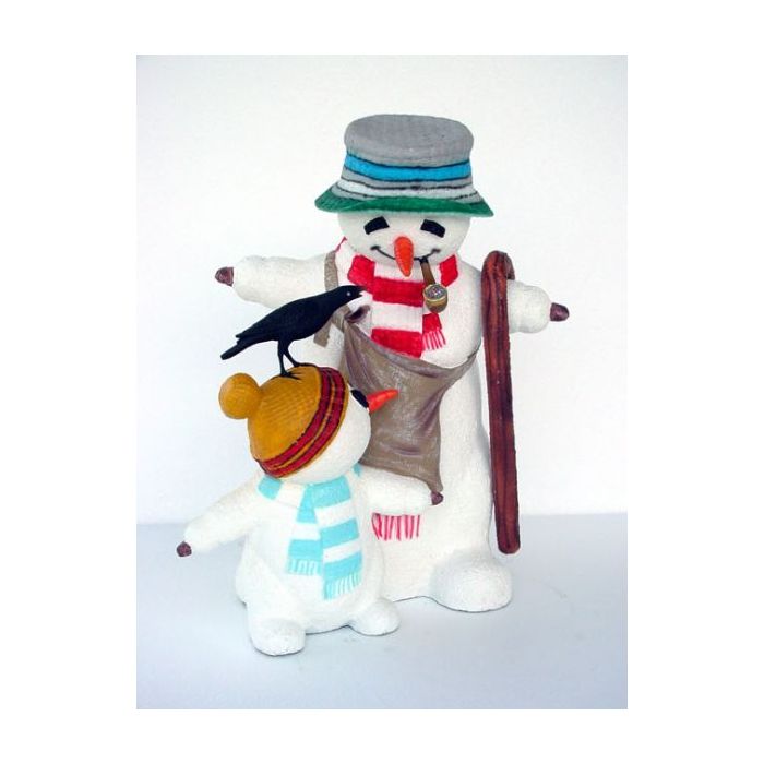 Schneemann mit Kind lebensgroß Dekorationsfigur