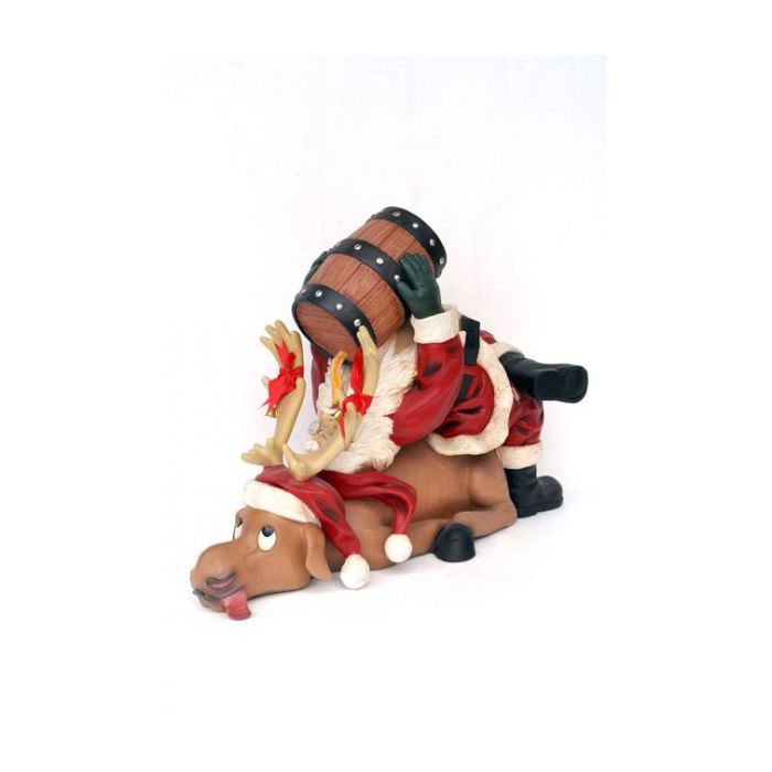 Weihnachtsmann auf Rentier mit Bierfass verkleinert Dekorationsfigur