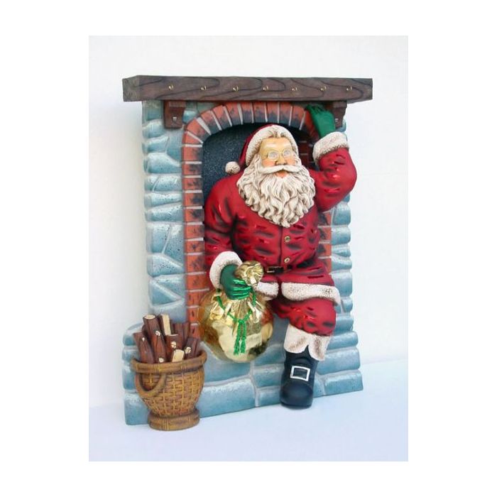 Weihnachtsmann kommt durch Kamin lebensgroß Deko- & Werbefigur