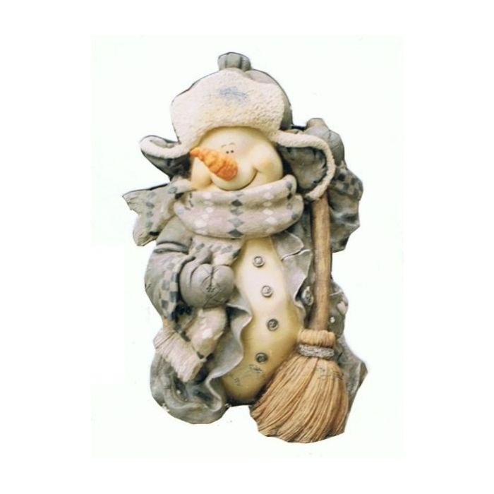 Schneemann mit Besen klein verkleinert Dekorationsfigur
