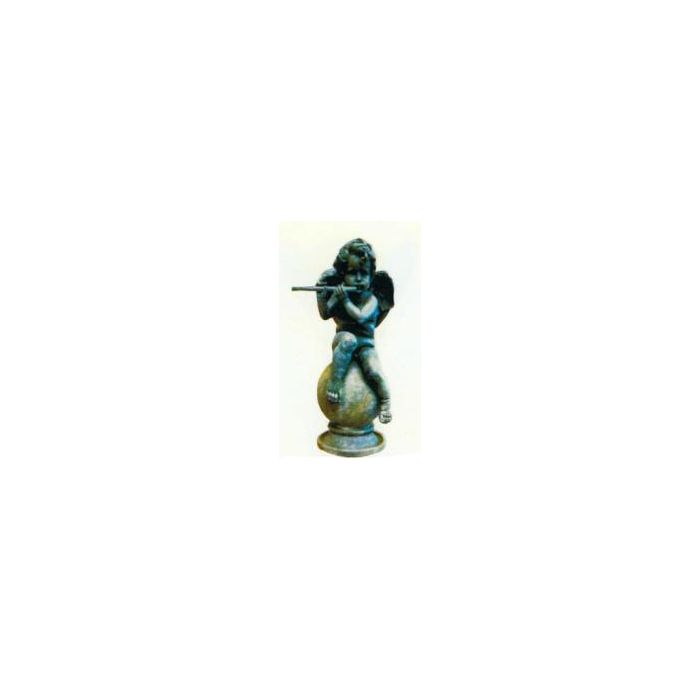 sitzender Engel auf Kugel mit Flöte in Steinoptik verkleinert Dekorationsfigur
