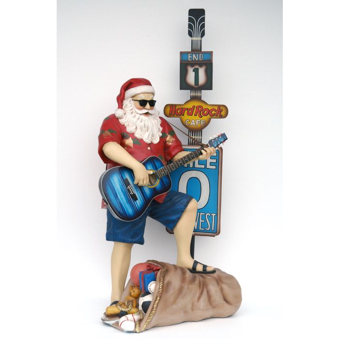 Weihnachtsmann in Sommeroutfit mit Gitarre verkleinert Dekorationsfigur