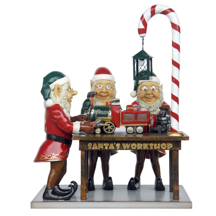 Drei Weihnachtselfen in Weihnachtswerkstatt lebensgroß Deko- & Werbefigur