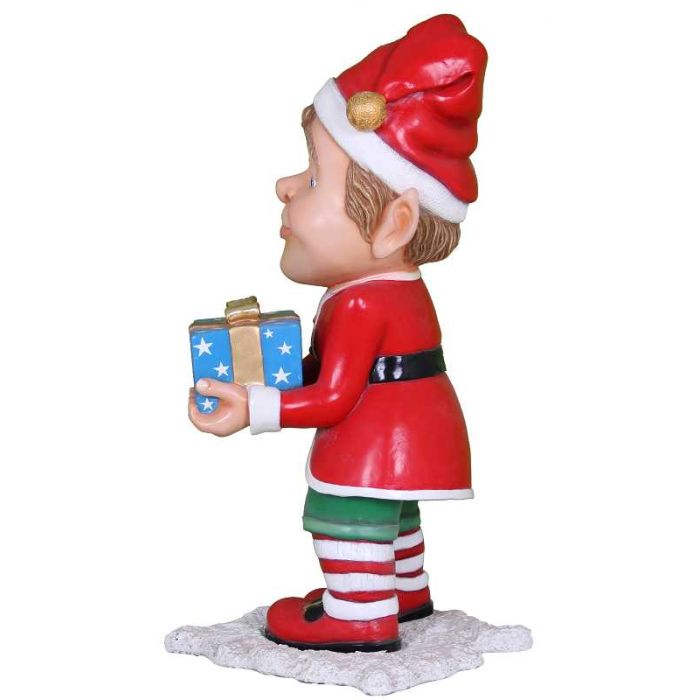Comic Elf mit Geschenk lebensgroß
