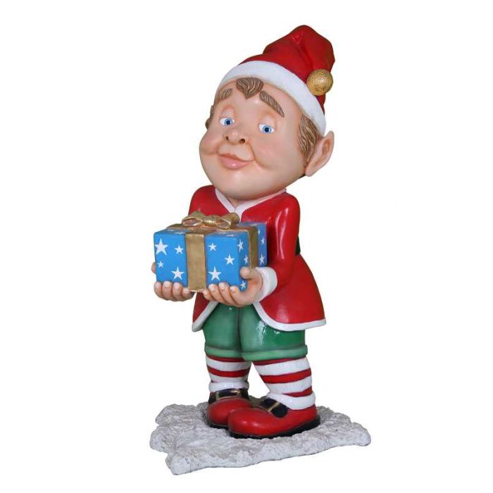 Comic Elf mit Geschenk lebensgroß