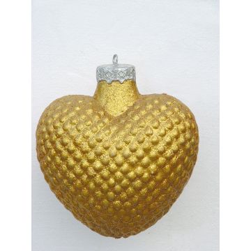 Weihnachtskugel in Herzform Gold glitzernd vergrößert