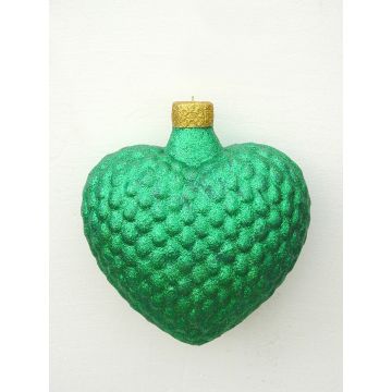 Weihnachtskugel in Herzform Grün glitzernd vergrößert