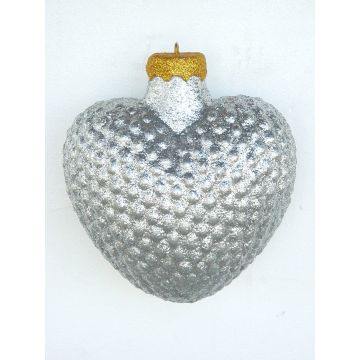 Weihnachtskugel in Herzform Silber glitzernd vergrößert