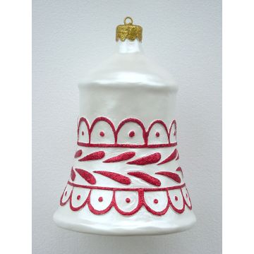 große Weihnachtskugel in Glockenform Silber-Rot vergrößert