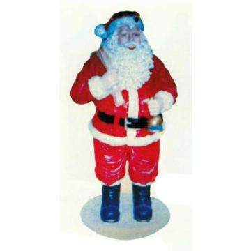 großer dicker Weihnachtsmann mit Glocke und Sack lebensgroß