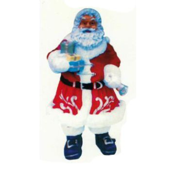 glücklicher Weihnachtsmann mit Geschenken und Glocke lebensgroß