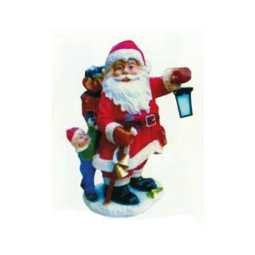 vollgepackter Weihnachtsmann mit Kind und Laterne verkleinert