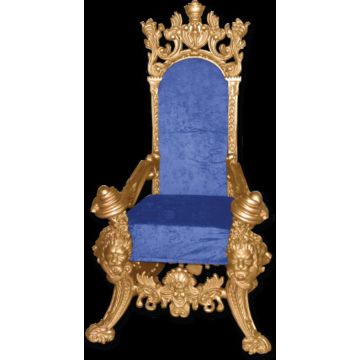 königlicher Thron mit blauem Bezug lebensgroß